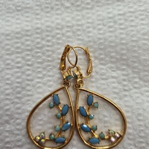 Elegant Gold and Blue Teardrop Earrings